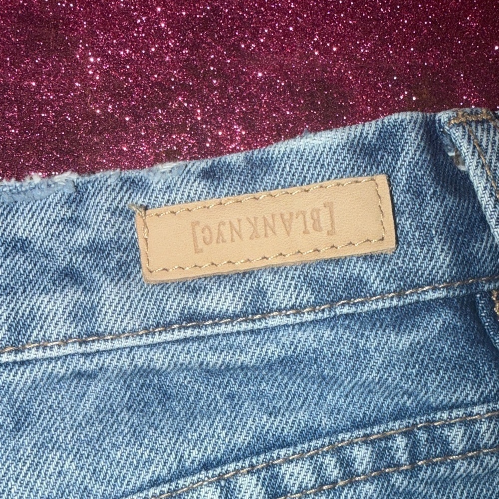 Blank NYC Blue Distressed Jean Shorts - Picture 3 of 5